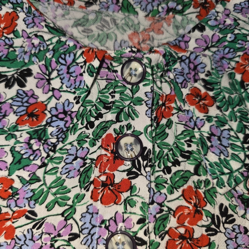 Anthropologie Maeve Austen Floral Collared V-Neck Blouse  Size 00P Cottagecore - Picture 4 of 10